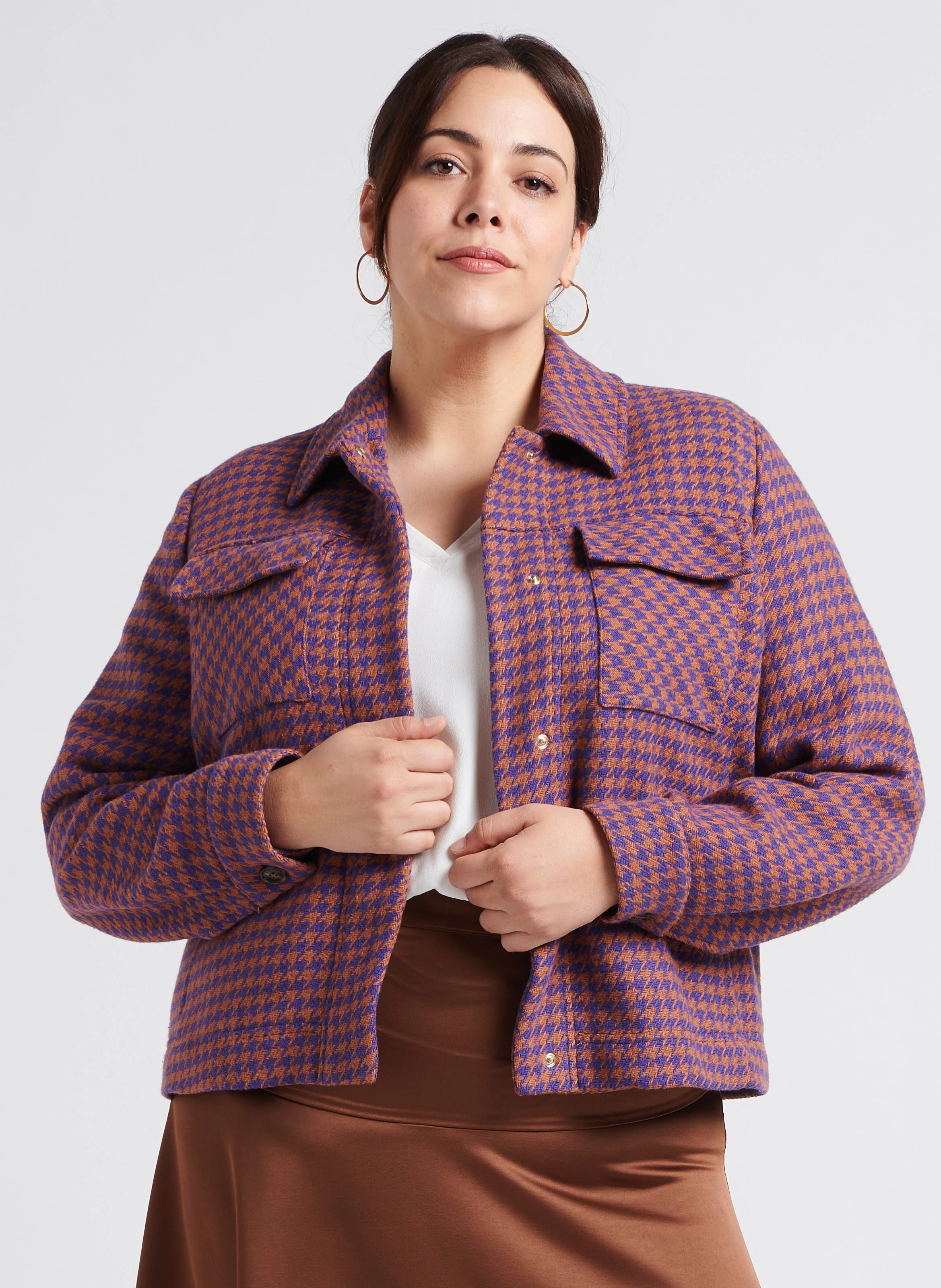 NEWPARIGI - Veste col tailleur motif pied-de-poule en coton mélangé | Violet