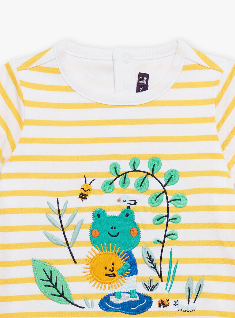 Body t-shirt jaune à imprimé à rayures.