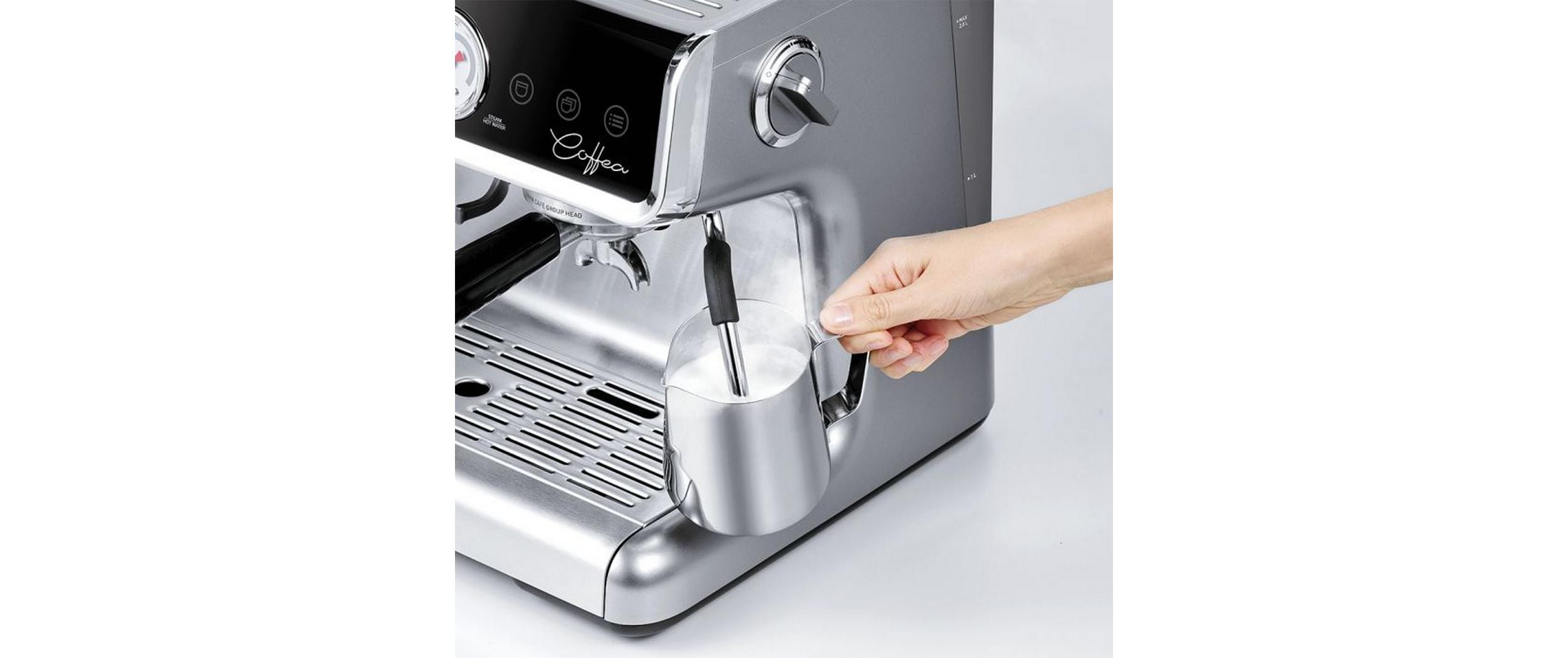 Siebträgermaschine Coffea G50S Silber<br>Kaffeemaschine mit integriertem Mahlwerk