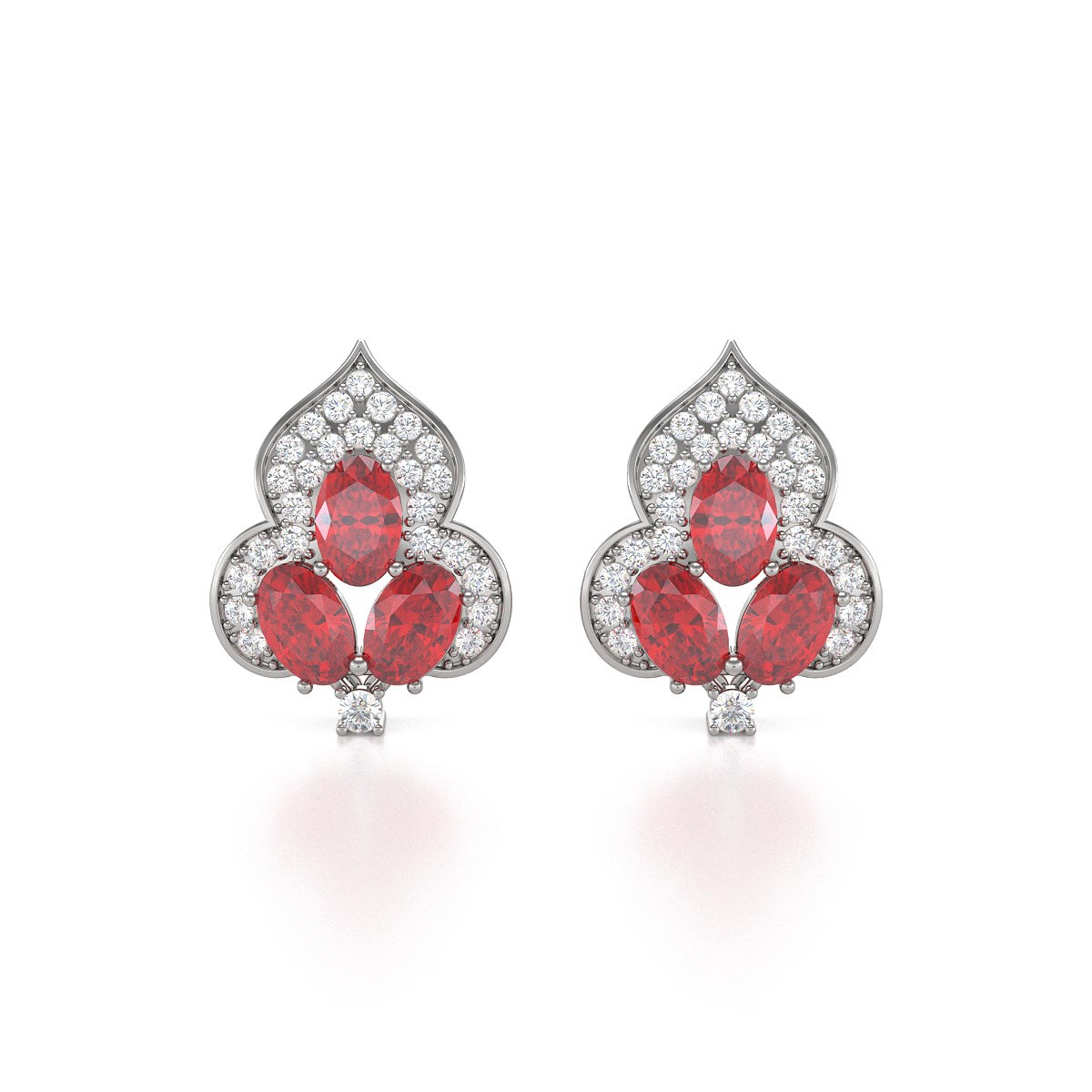 Boucles d'oreilles ADEN Or 585 Blanc et Rubis 3.5grs