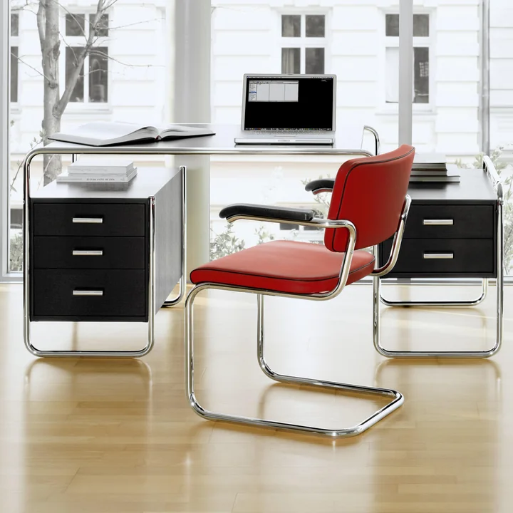 Thonet - S 285/1 Schreibtisch, Chrom / Esche schwarz gebeizt