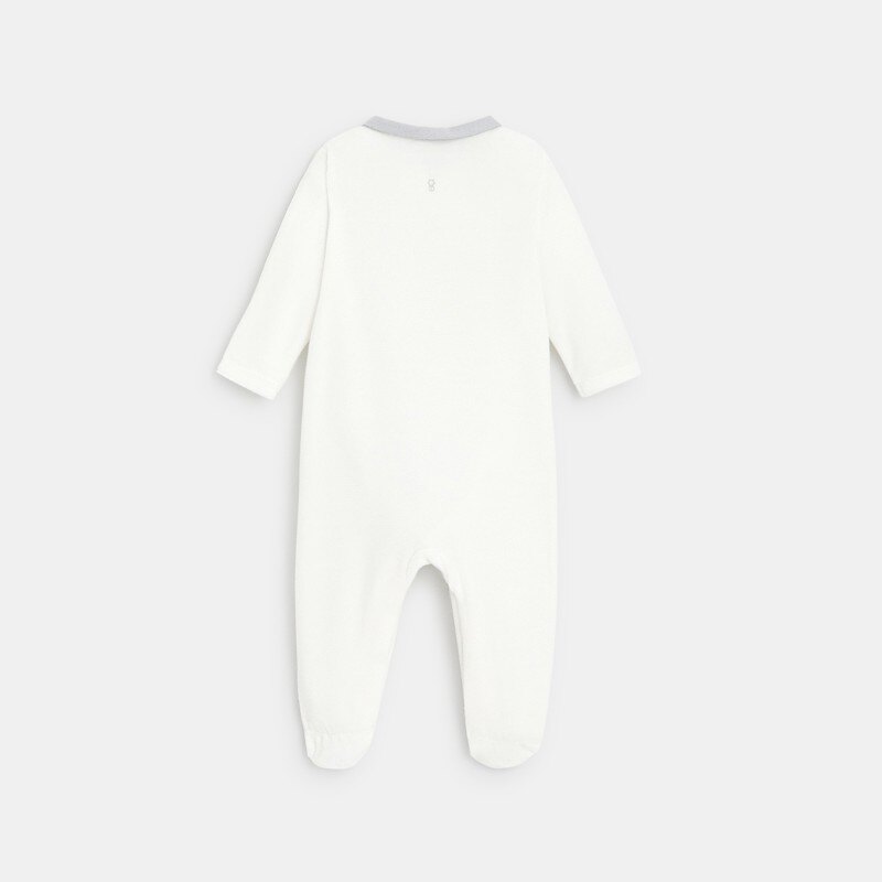 Dors-bien velours animaux col chambray blanc naissance Blanc