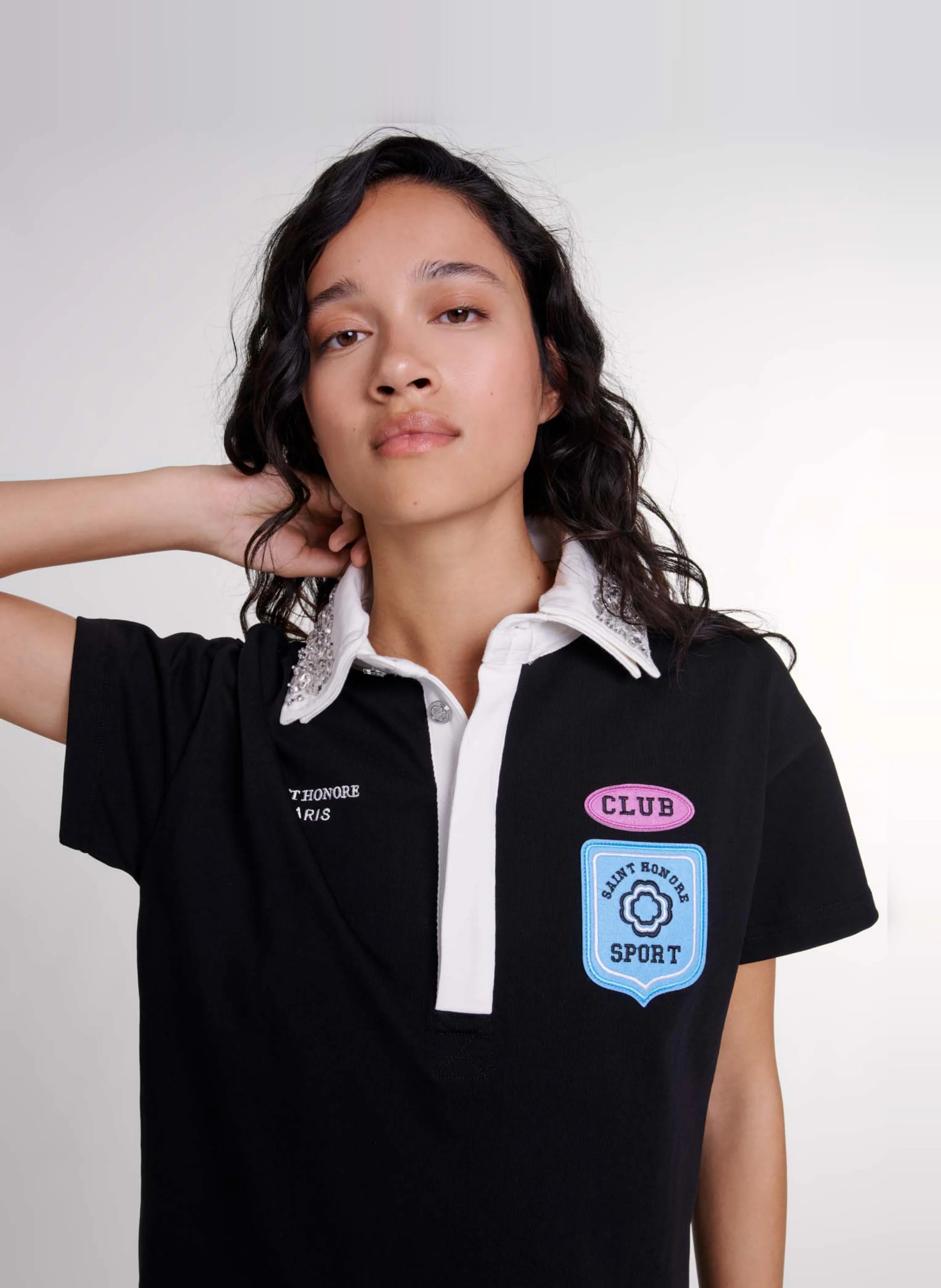 Robe courte col polo en coton | Noir