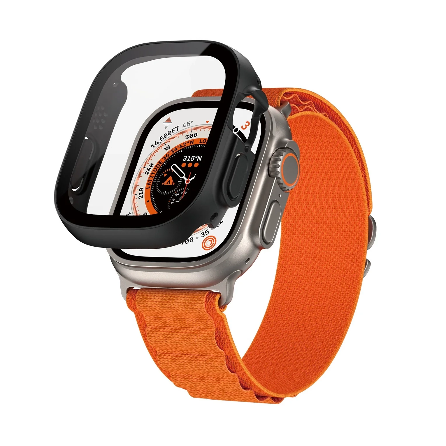 Apple Watch Ultra 3 / Ultra 2 / Ultra (49 mm) Full Body Protection D3O Bumper Case   Displayschutz Glas (3691) - Schwarz