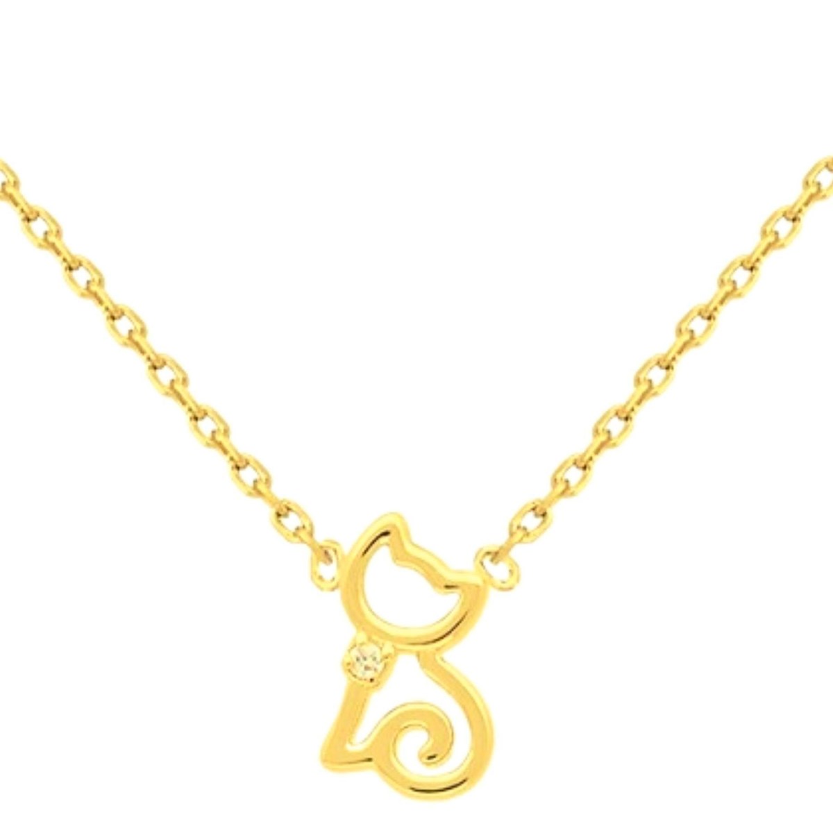 Collier femme enfant avec breloque chat chaton en plaqué or - 42cm