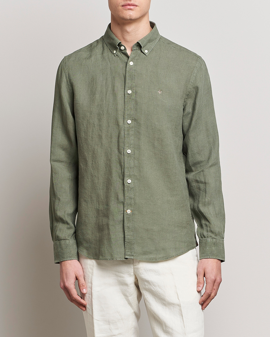 Morris Douglas Linen Button Down Shirt Olive