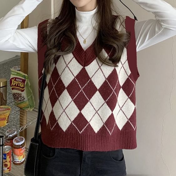 Astromeria - V-hals Argyle Trui Vest