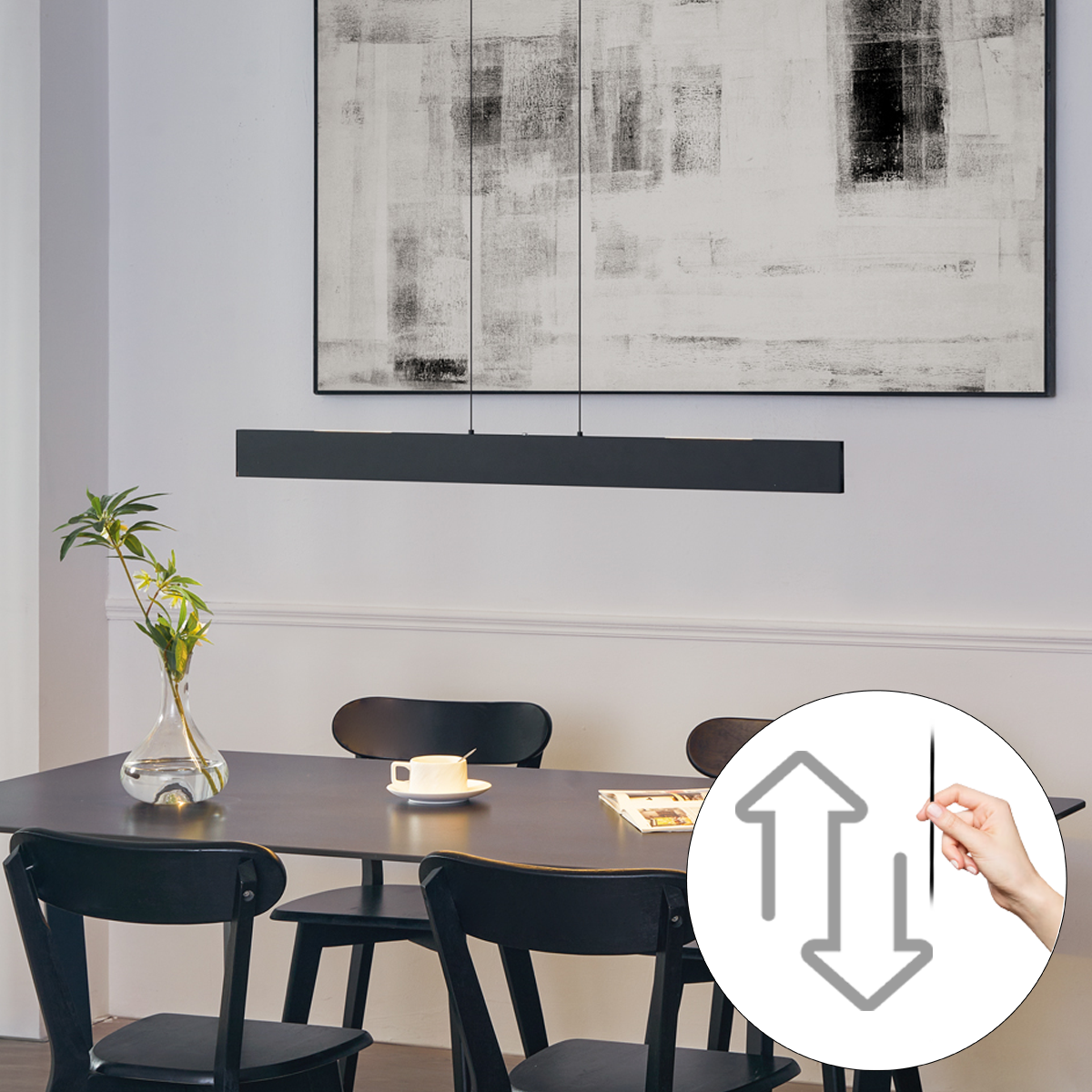 Moderne hanglamp zwart incl. LED dimbaar en 3-way switch easylift - Straight