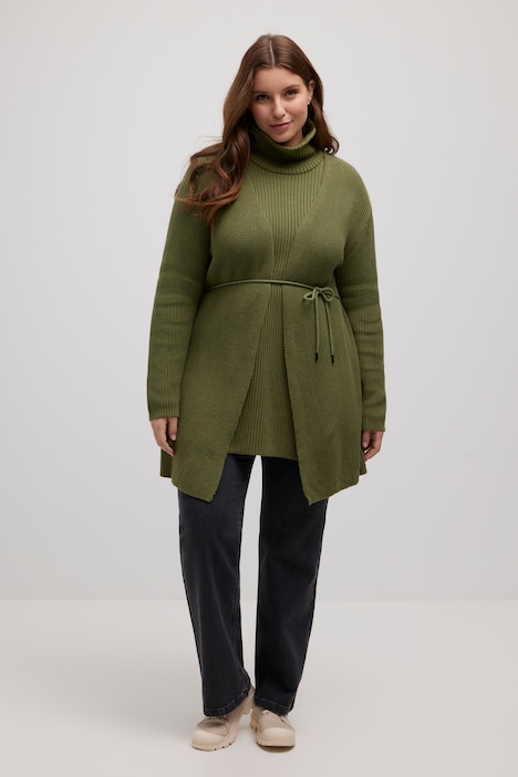 Strickjacke, Bindegürtel, Rippstrick, Biobaumwolle