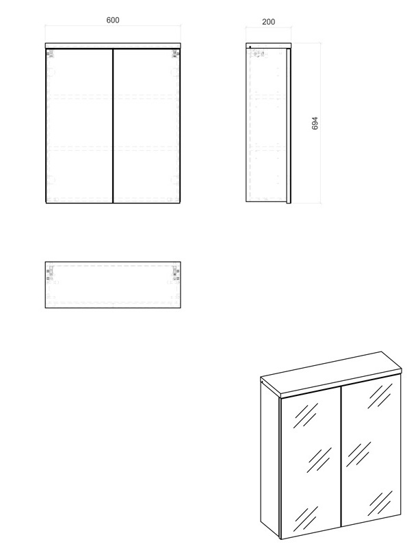 Comad Bali Grey 840 FSC spiegelkast 60cm eiken/antraciet
