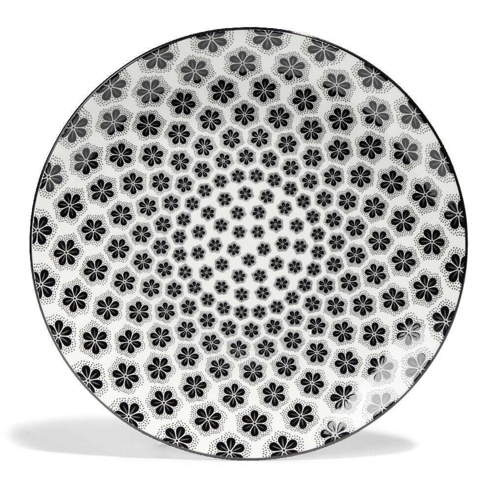 Lot de 4 assiettes plates Ø27cm porcelaine imprimé noir et blanc