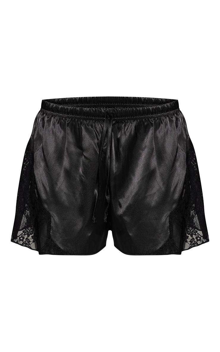 Noir Short En Satin Avec Détails En Dentelle