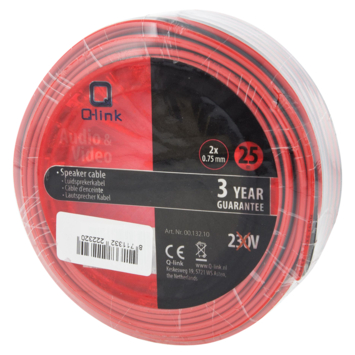 Q-Link luidsprekersnoer 2x0.75mm 25 meter rood/zwart