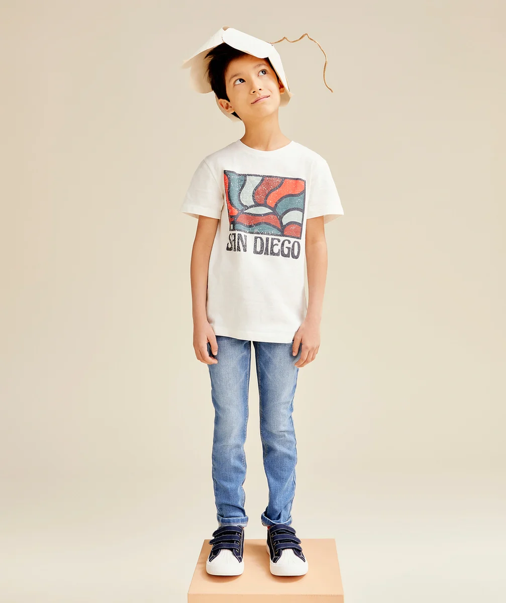 t-shirt manches courtes garçon en coton bio blanc thème san diego