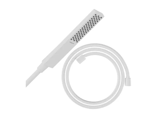 Pommeau de douche HANSGROHE Pulsify E 100 EcoSmart blanc mat + flexible de douche HANSGROHE Designflex 160 cm blanc mat