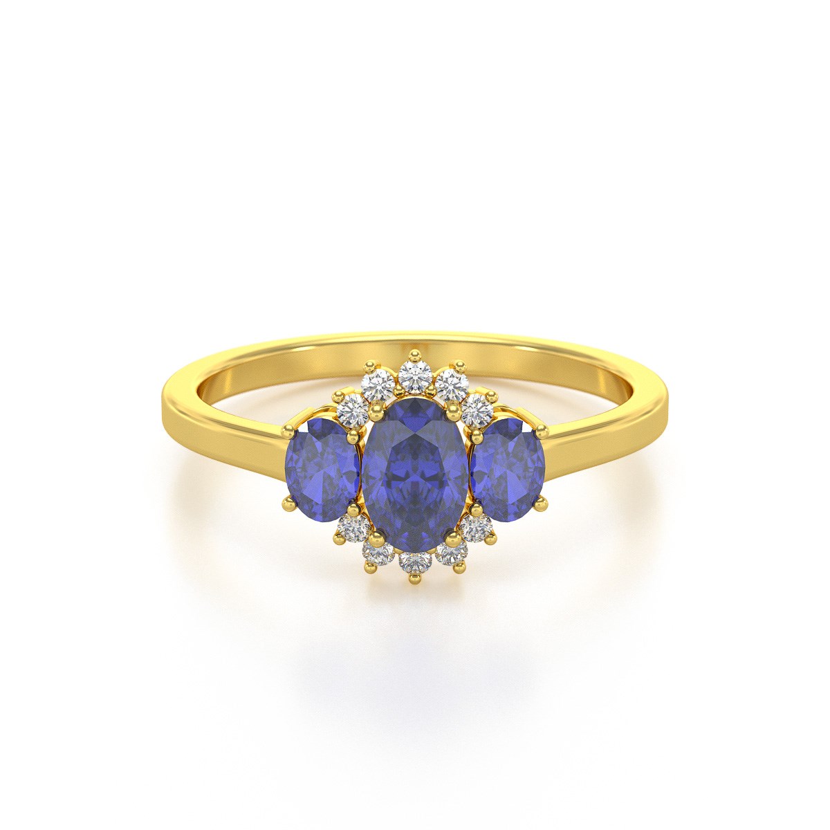 Bague ADEN Or 585 Jaune Tanzanite et diamants 1.358grs