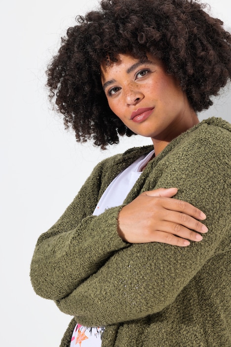 Long-Strickjacke, Noppen-Struktur, Kapuze