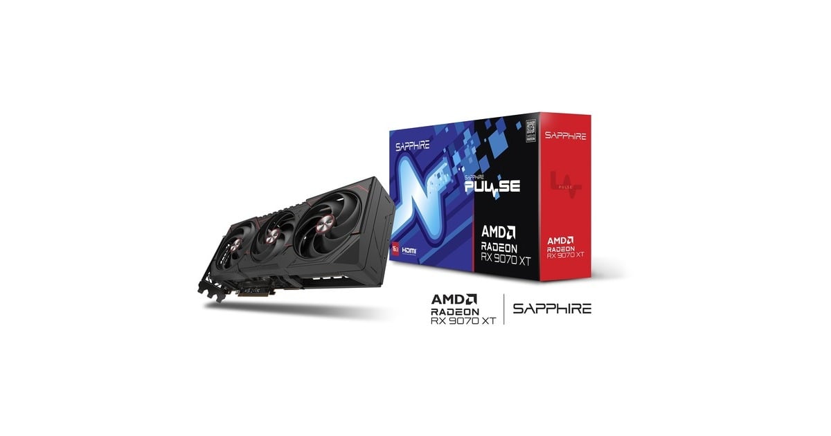 SAPPHIRERadeon RX 9070 XT Pulse grafische kaart  (Zwart, 2x DisplayPort, 1x HDMI 2.1, RDNA4)