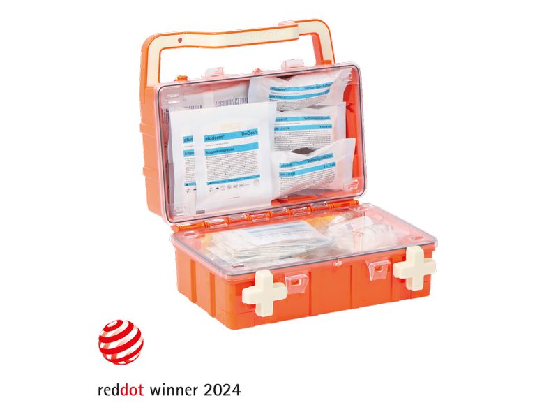 SÖHNGEN Erste-Hilfe-Set DYNAMIC-GLOW, DIN 13157, Orange, S Erste-Hilfe-Koffer inklusive Wandhalterung