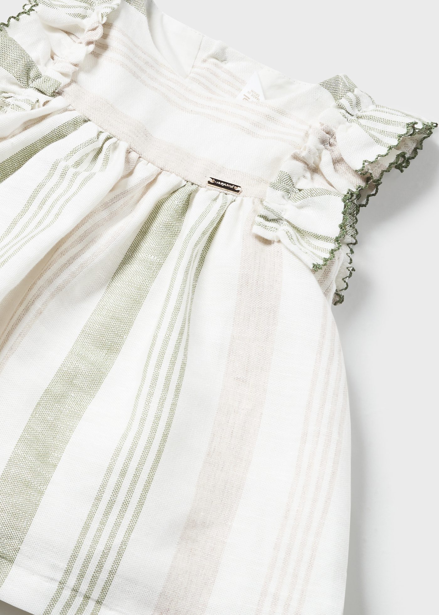 Vestido listrado de linho europeu para recém-nascido Tulita com capa para fralda