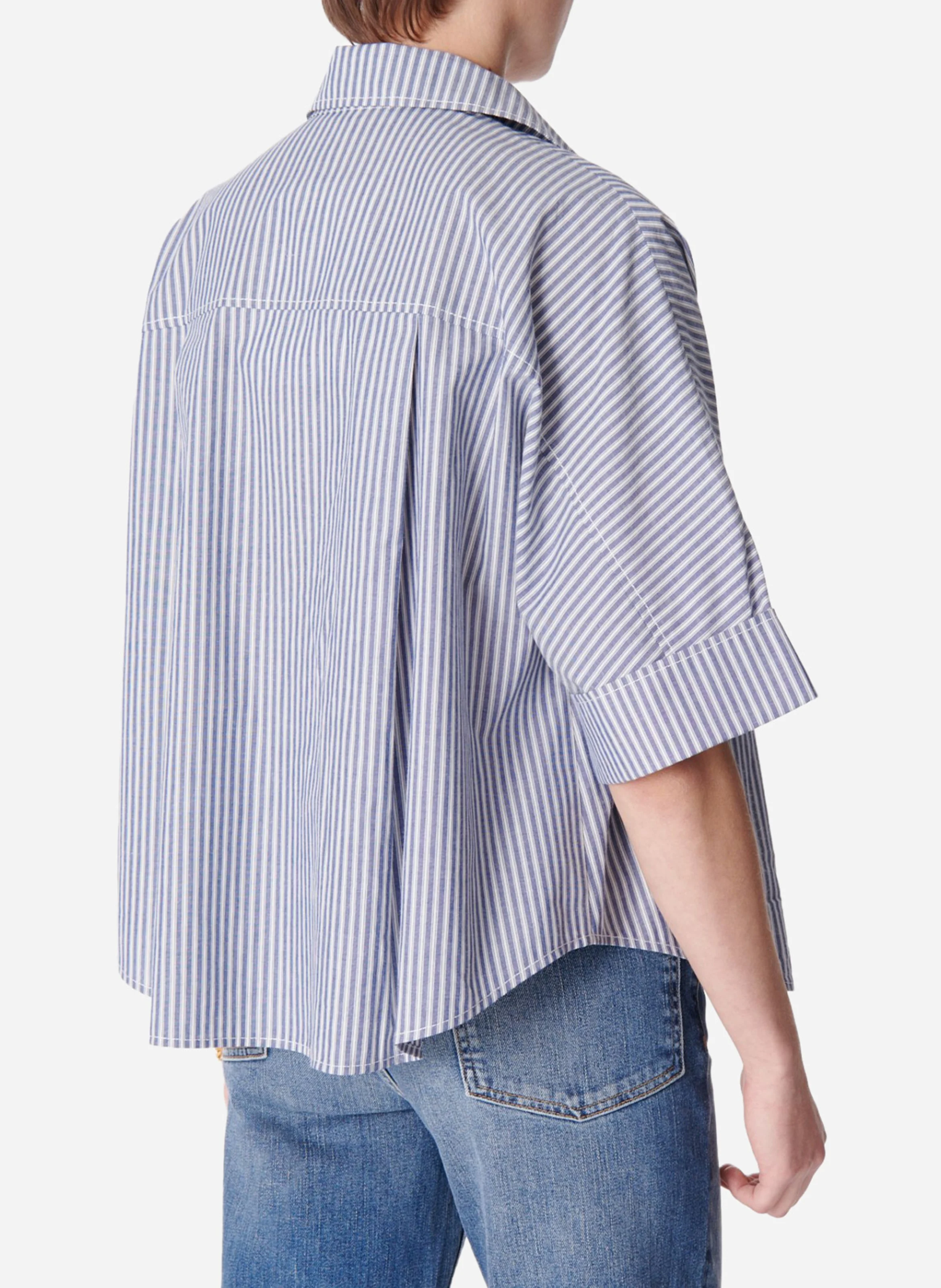 BOBBY - Chemise cropped manches courtes à rayures| Bleu