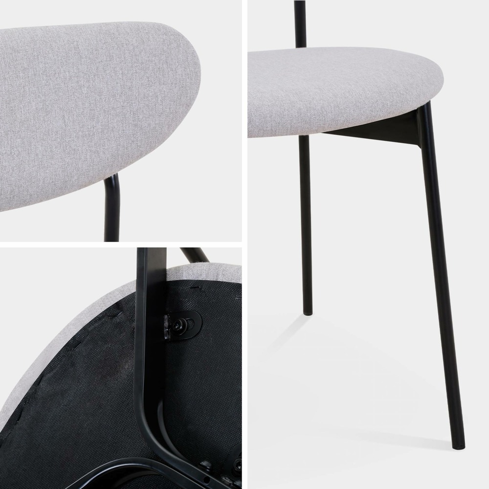 Lot de 4 chaises - arty - scandinaves et vintage. Assise et dossier gris clair. Pieds en acier