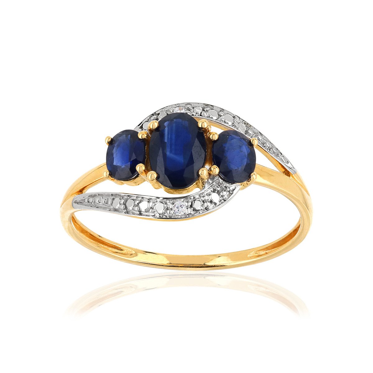 Bague or 750 2 tons ajourée saphirs ovales et diamants
