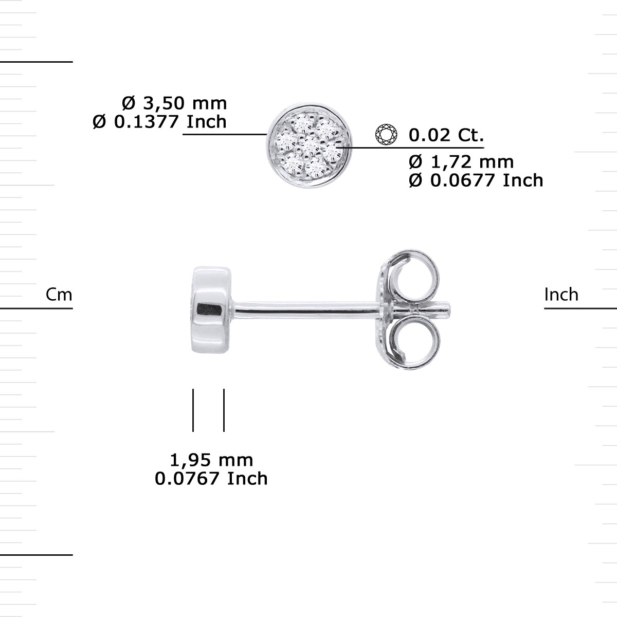 Boucles d'Oreilles Diamants 0,020 Cts Serti Illusion 0,35 Cts Or Blanc