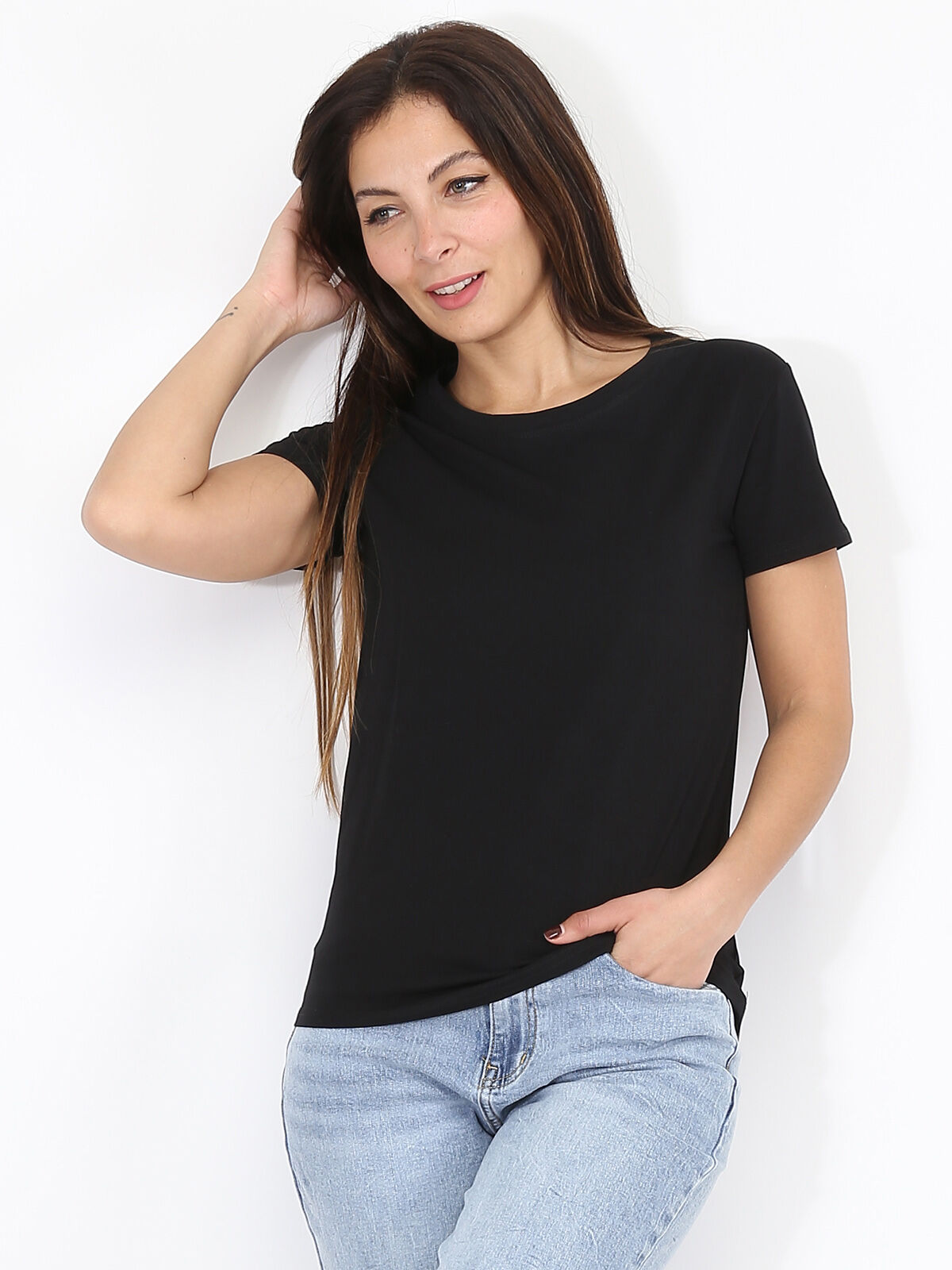 T-shirt basique à col rond- Noir