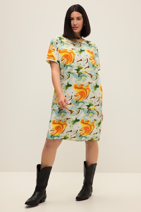 Minikleid, Straight Fit, Color Print, Rundhals, Halbarm