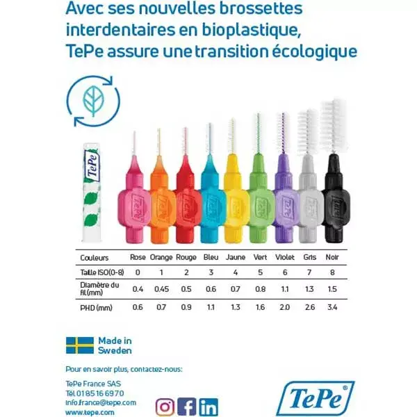 Escova interdental TePe Eco-Responsible ISO 3 / 0,6 mm, pacote com 20 unidades.