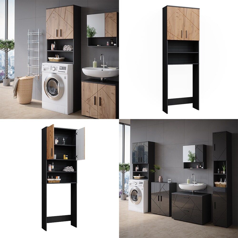 Vicco Waschmaschinenschrank Irma Anthrazit Eiche 64 x 191 cm Badezimmer