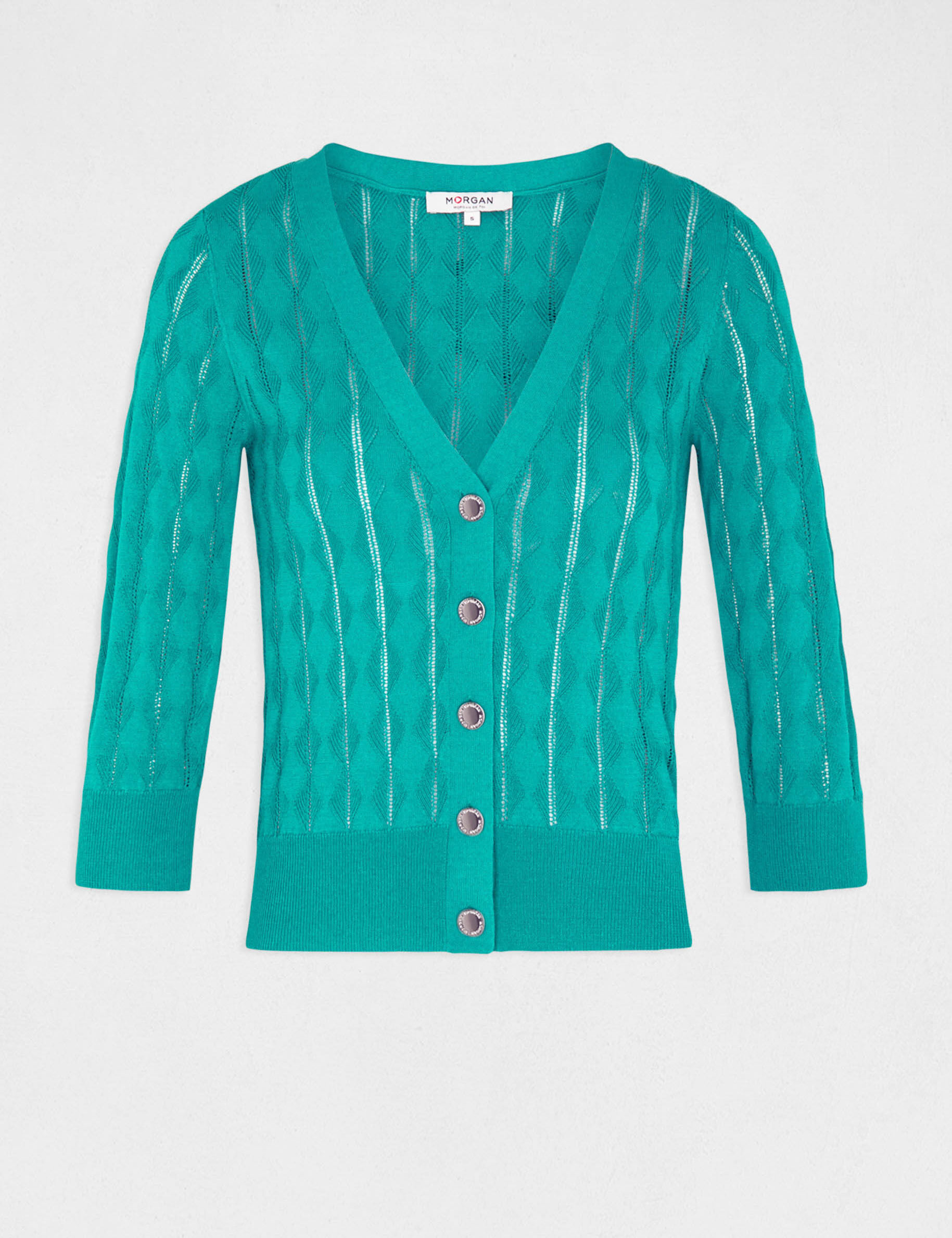 Gilet manches 3/4 boutonné vert moyen femme - vert_moyen
