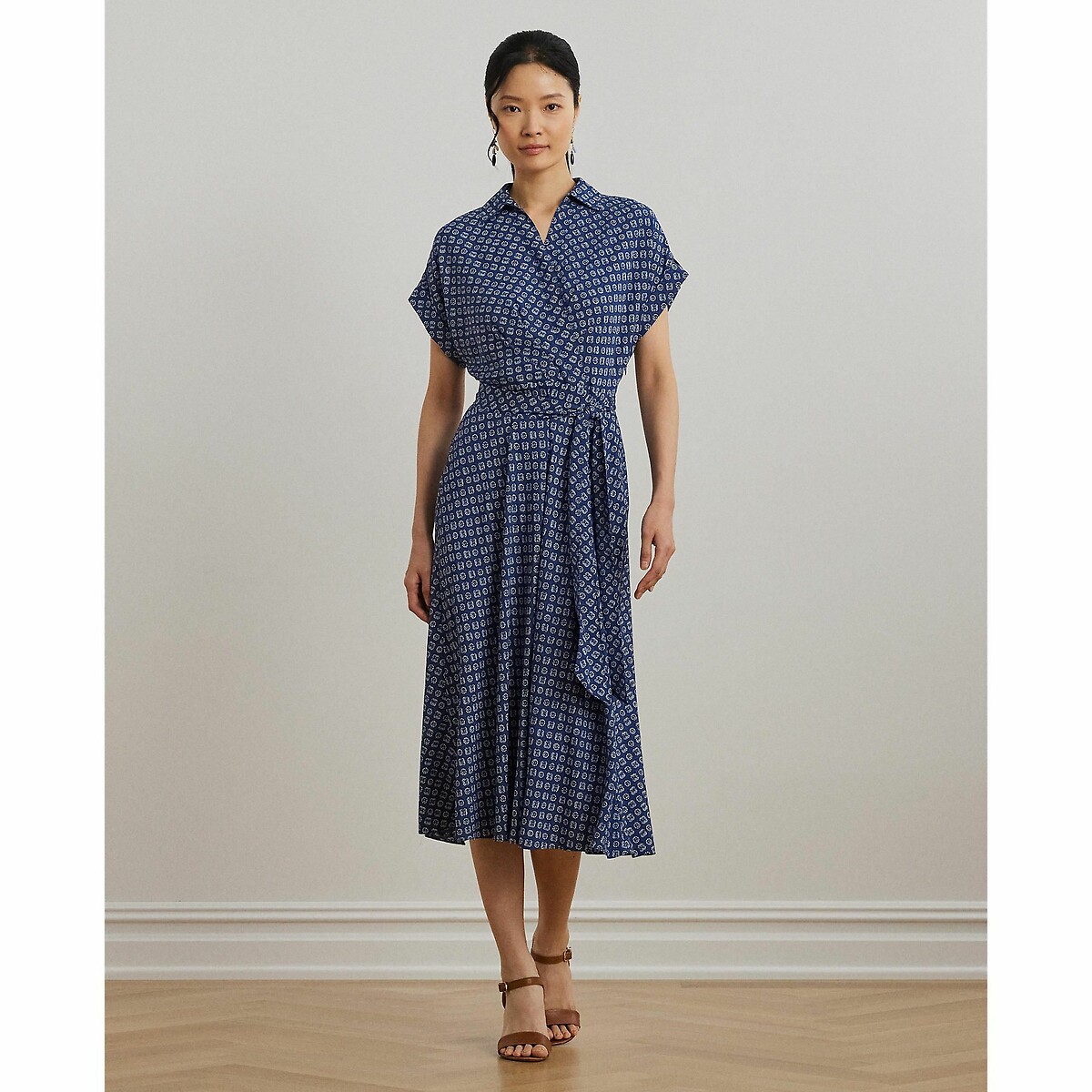 LAUREN RALPH LAUREN<br>Vestido fluido com cinto e mangas curtas, FRATILLIO