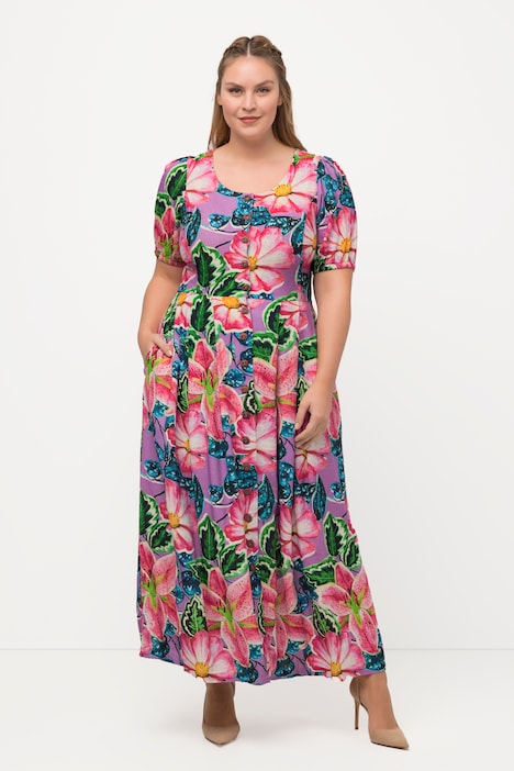 Landhauskleid, Leinenmix, Rundhals, Halbarm
