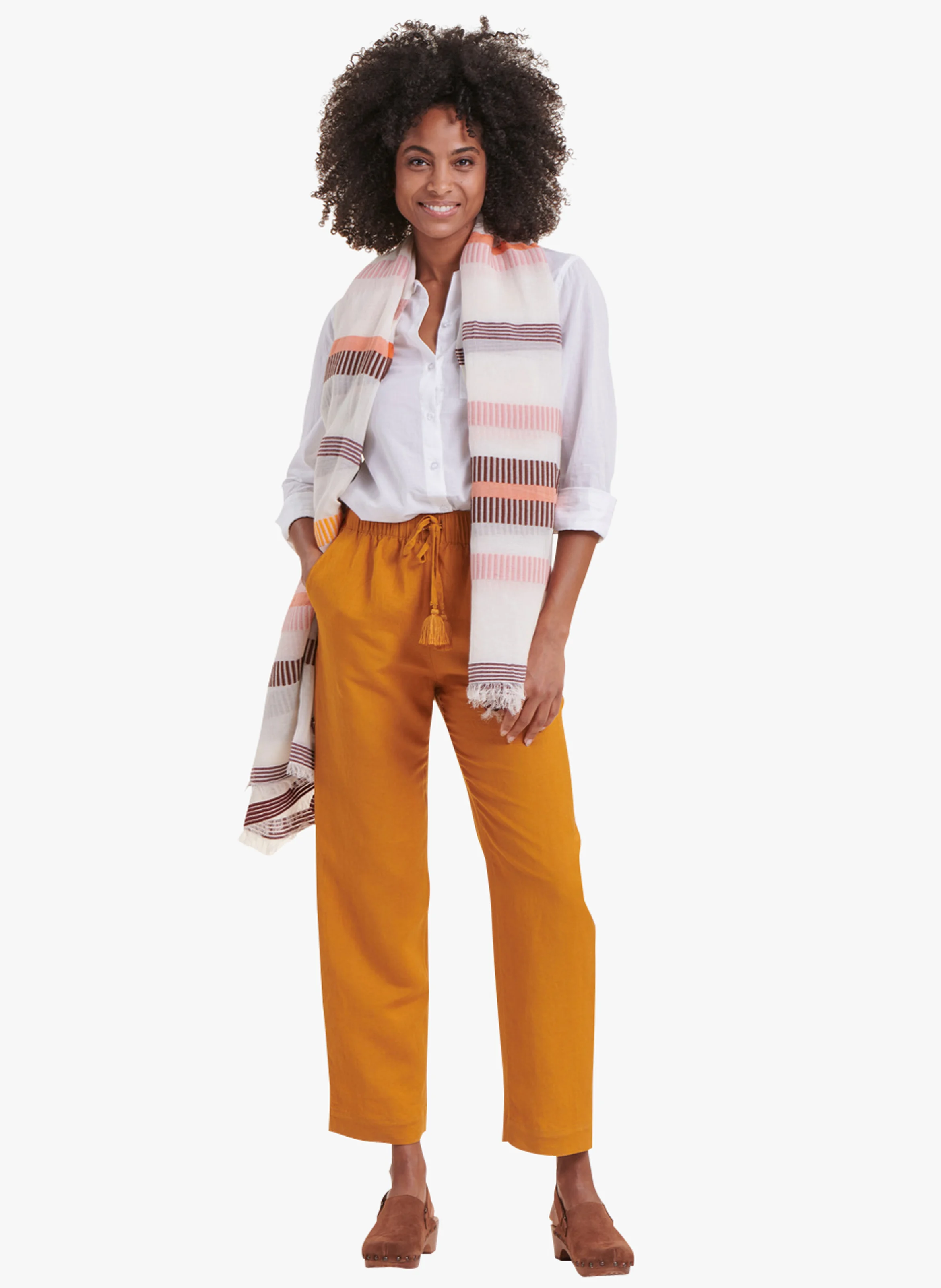 Foulard à rayures en coton mélangé| Orange