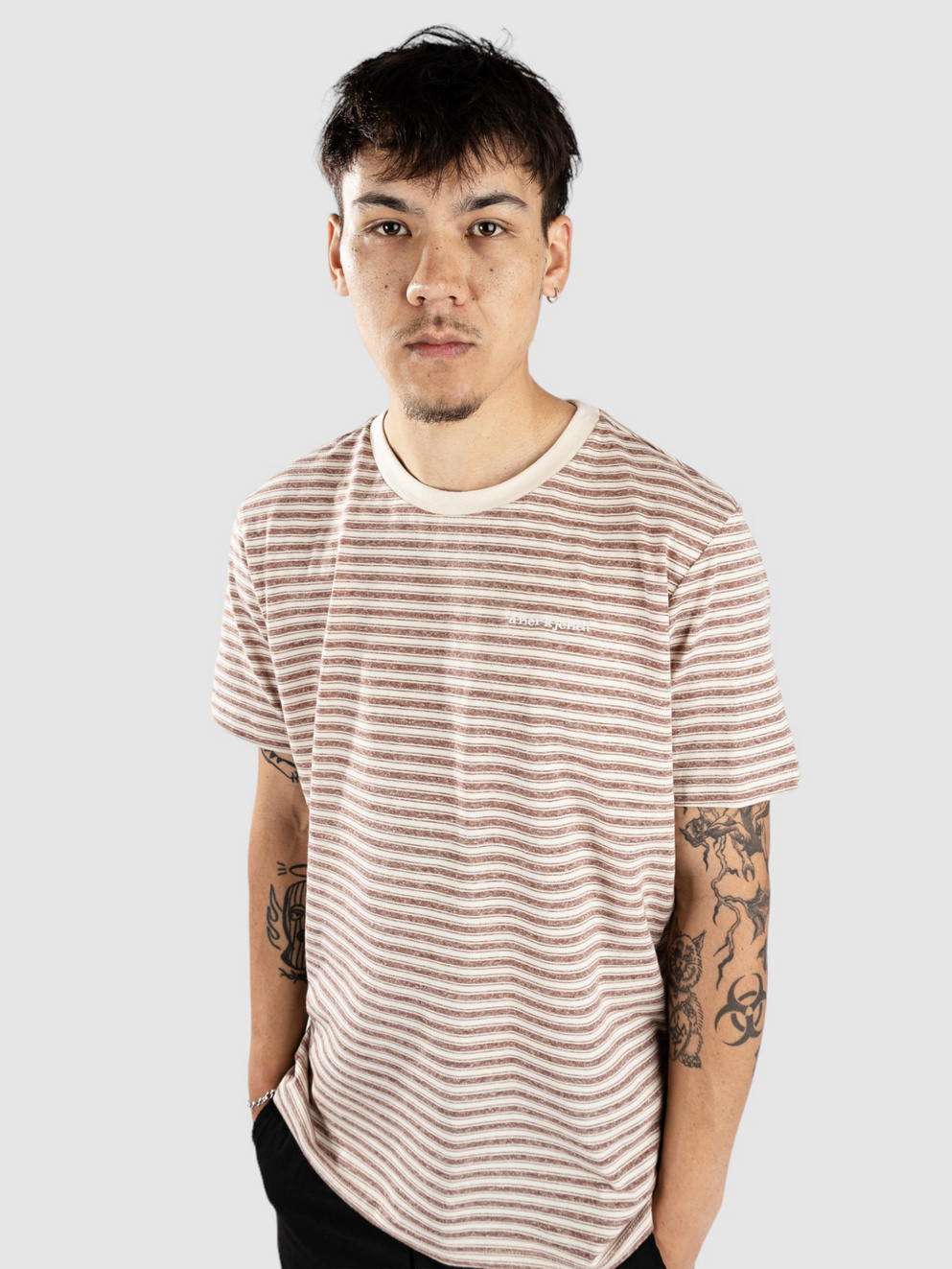 Anerkjendt Akrod S-S Cot-Linen Stripe T-Shirt cognac