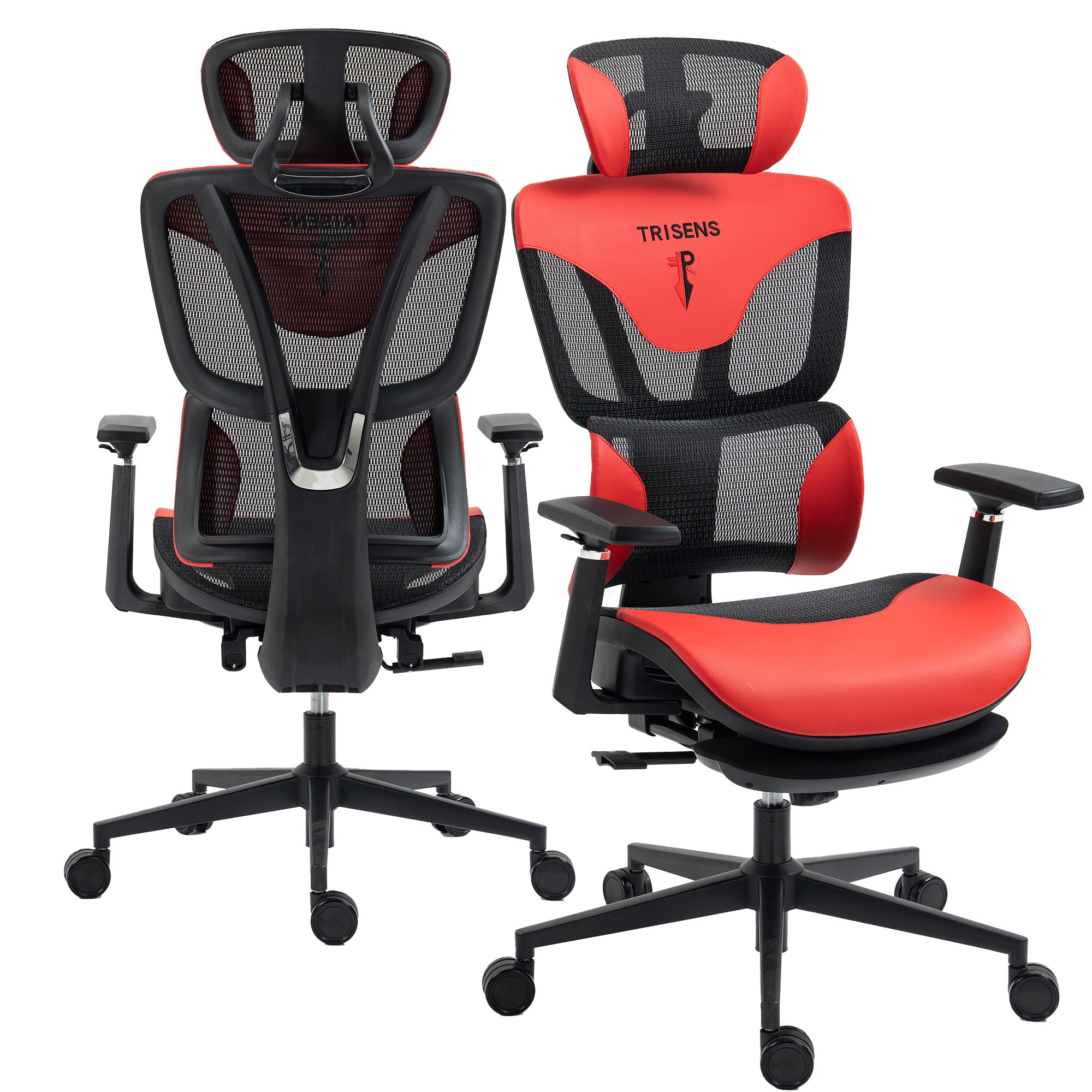 Bürostuhl in modernem Racing-Design - ergonomischer Gaming Schreibtischstuhl mit Nacken- und Lordosenstütze - komfortabler Gaming Stuhl mit atmungsaktiver Netzrückenlehne und Wippfunktion