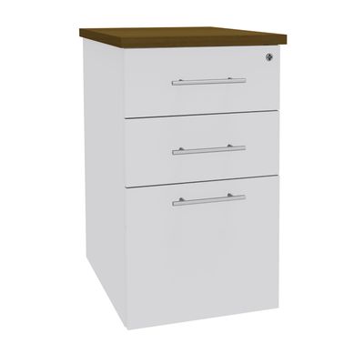 Caisson HT bureau - steely/stelly manager - Profondeur 60 cm - blanc perle - top noyer