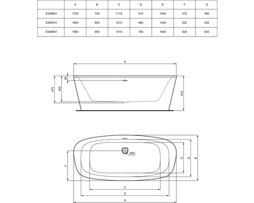 Ideal Standard Dea badkuip 75 x 170 cm glanzend wit E306601