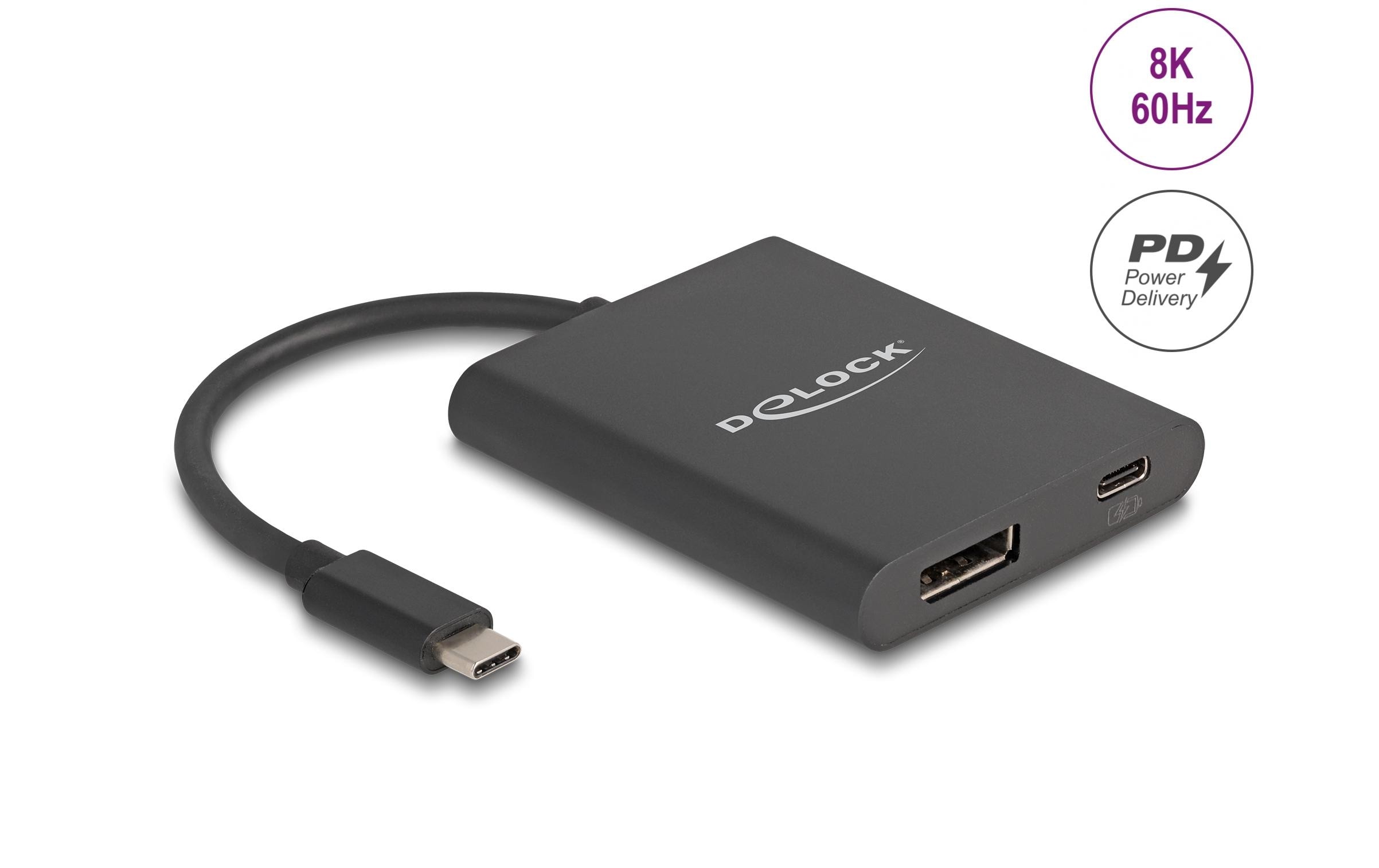 Adapter 8K/60 Hz USB Type-C - DisplayPortDelock USB Type-C Adapter zu DisplayPort (DP Alt Mode) 8K mit HDR und Power Delivery 60 W