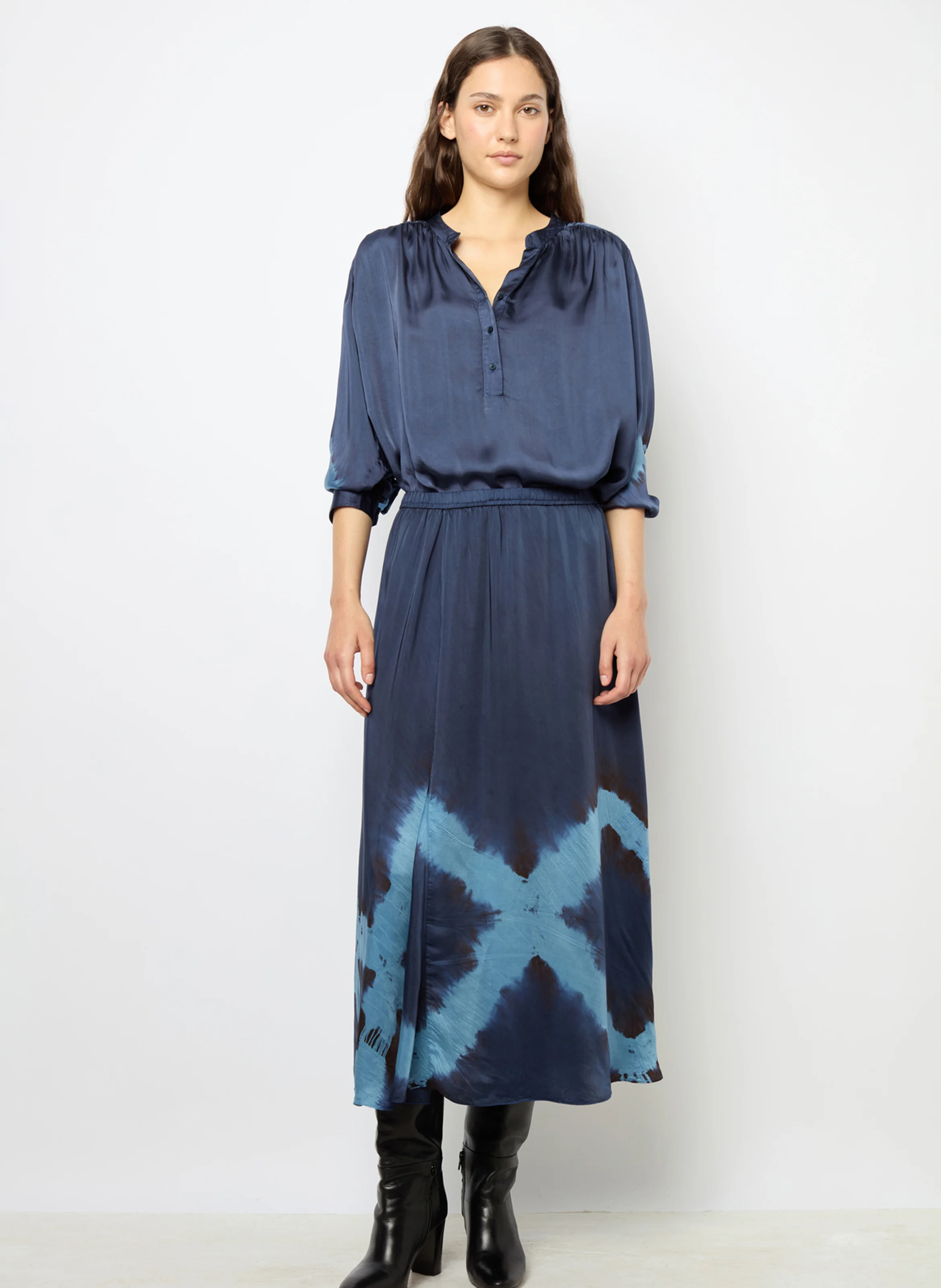 CATRIONA - Jupe longue évasée tie and dye | Bleu