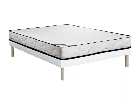 Ensemble 140 x 190 cm sommier tapissier + matelas mousse et coutil bambou ép.15cm - KANANI de NATUREA