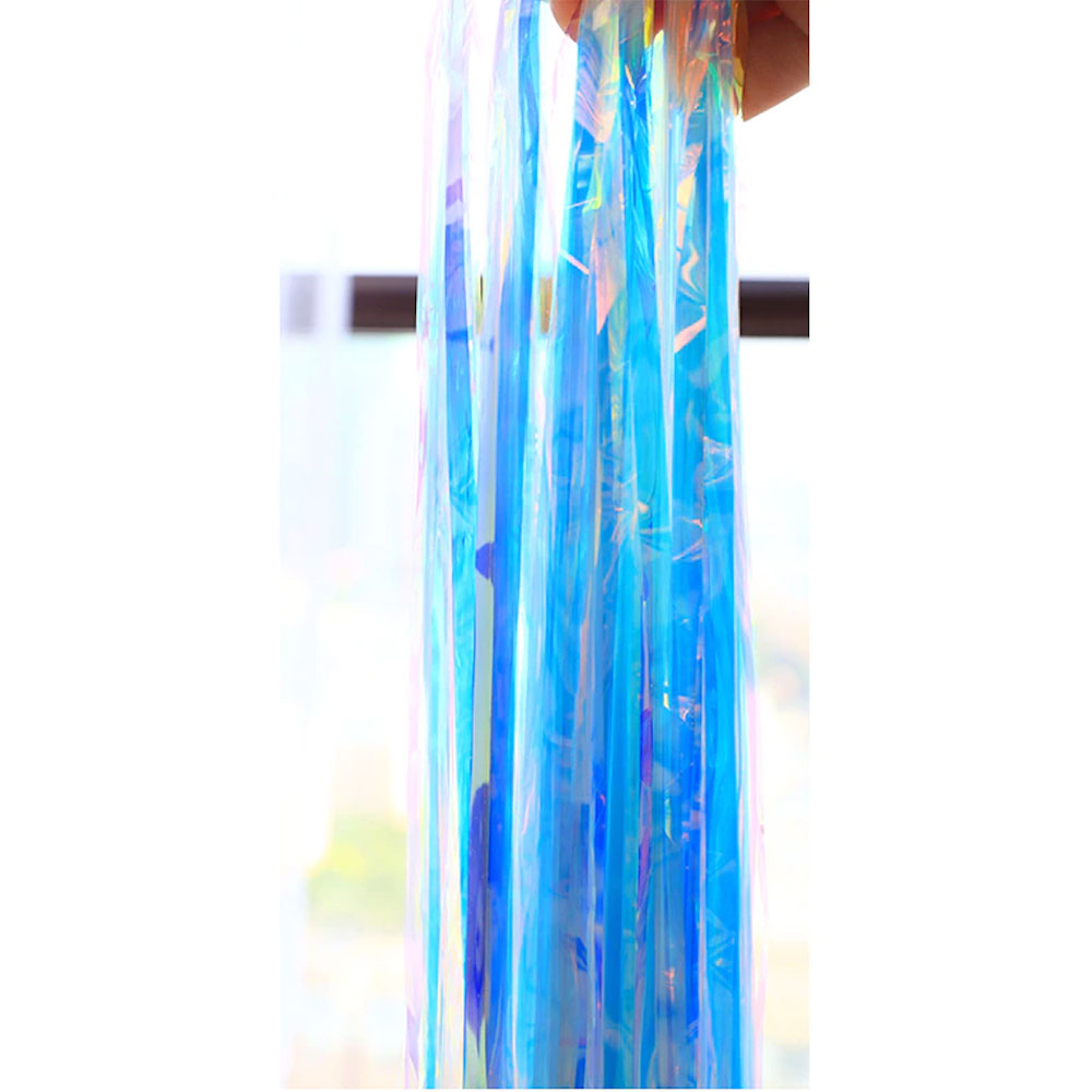 (2x1m) Party Deko Holographischer Lametta Vorhang Glänzender Fransen Vorhang Foto Hintergrund - Blau