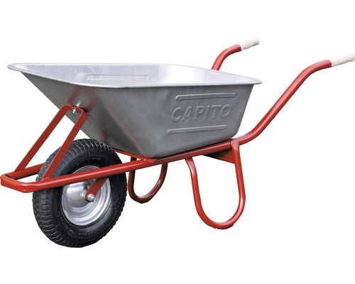 CAPITO Professionele Diepe Bak Kruiwagen EUROCAR 100 Liter Diepe Bak, Luchtbanden met Blokprofiel en Stalen Velg incl. Ergonomische Beukenhouten Handgrepen