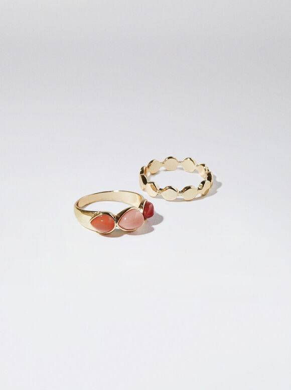 Anillo Con Resina - Coral