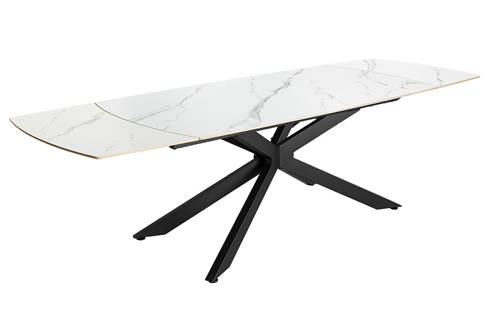Ausziehbarer Esstisch COSMOS 160-240cm weiß Keramik schwarzes Metallgestell