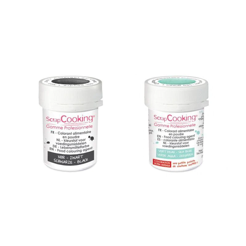 2 colorants alimentaires en poudre - noir-vert d'eau Scrapcooking