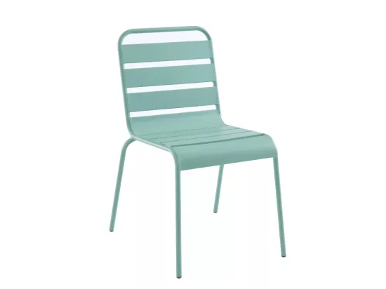 Salle à manger de jardin en métal - une table L.160 cm et 4 chaises empilables - Vert amande - MIRMANDE de MYLIA