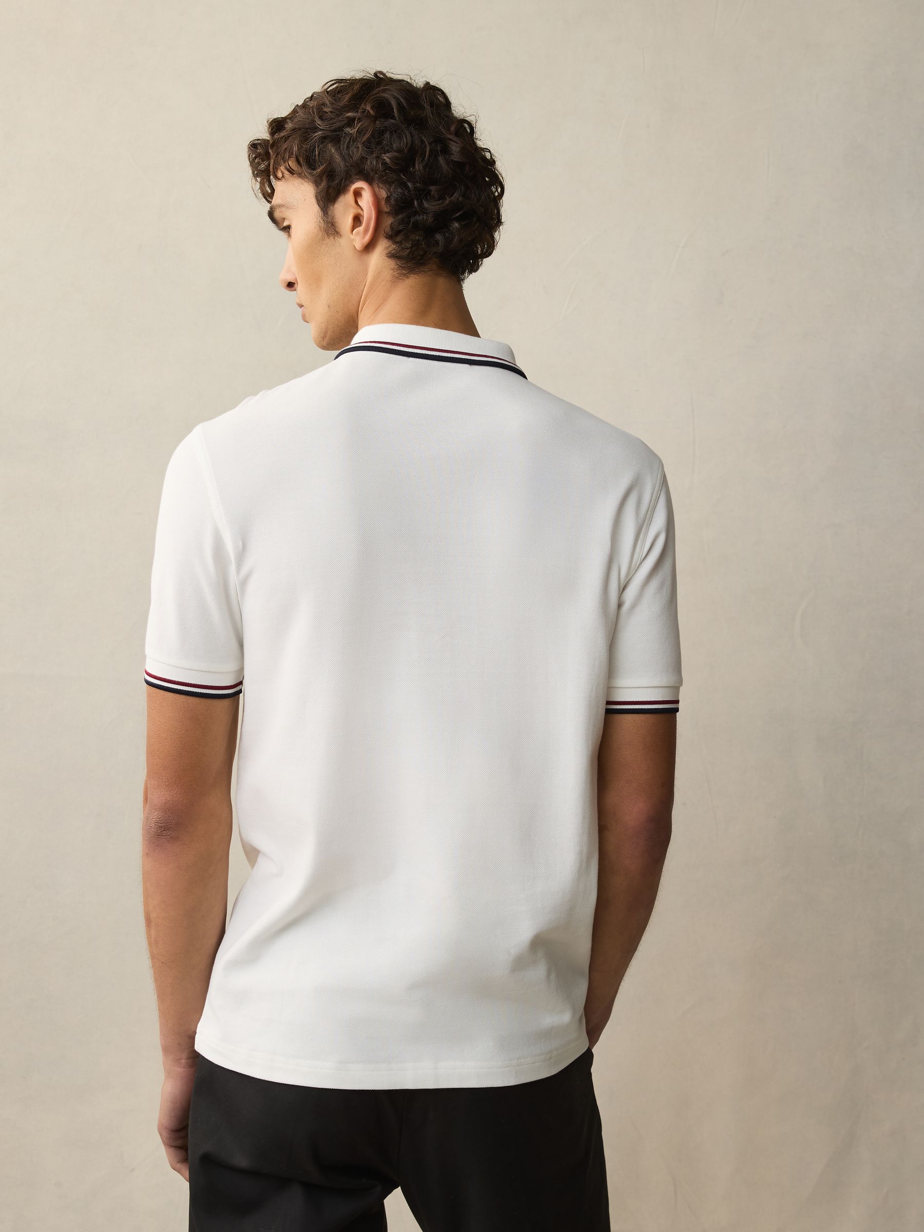 Wit/rood/marineblauw - Fred Perry poloshirt met gestreepte rand